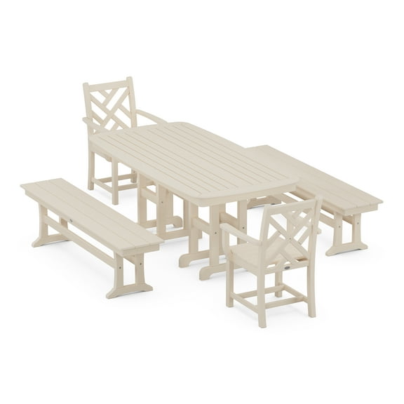 POLYWOOD Chippendale 5-Piece Dining Set with Benches in Sand