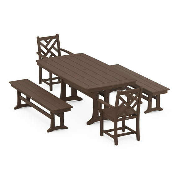 POLYWOOD Chippendale 5-Piece Dining Set with Trestle Legs in Mahogany