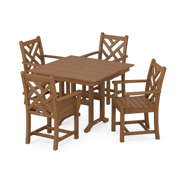 POLYWOOD Chippendale 5-Piece Farmhouse Dining Set in Teak