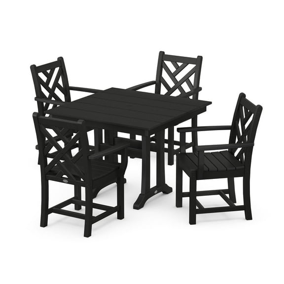 POLYWOOD Chippendale 5-Piece Farmhouse Trestle Arm Chair Dining Set in Black