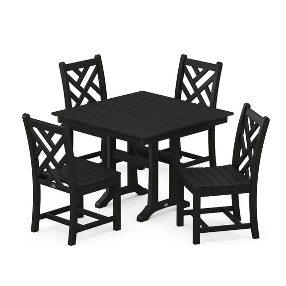 POLYWOOD Chippendale 5-Piece Farmhouse Trestle Side Chair Dining Set in Black