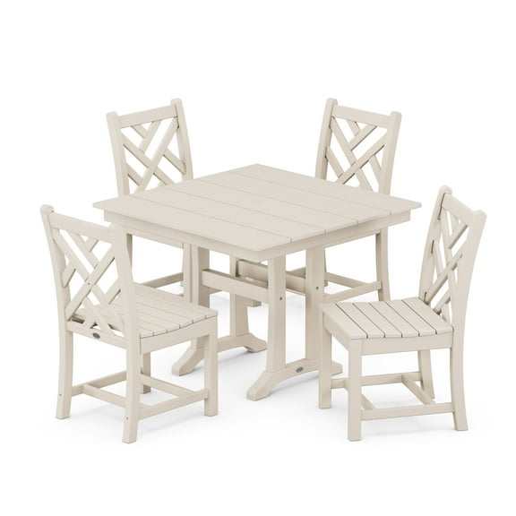 POLYWOOD Chippendale 5-Piece Farmhouse Trestle Side Chair Dining Set in Sand