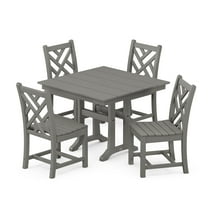 POLYWOOD Chippendale 5-Piece Farmhouse Trestle Side Chair Dining Set in Slate Grey