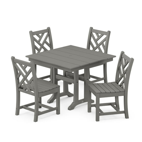 POLYWOOD Chippendale 5-Piece Farmhouse Trestle Side Chair Dining Set in Slate Grey