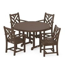 POLYWOOD Chippendale 5-Piece Round Arm Chair Dining Set - Mahagony