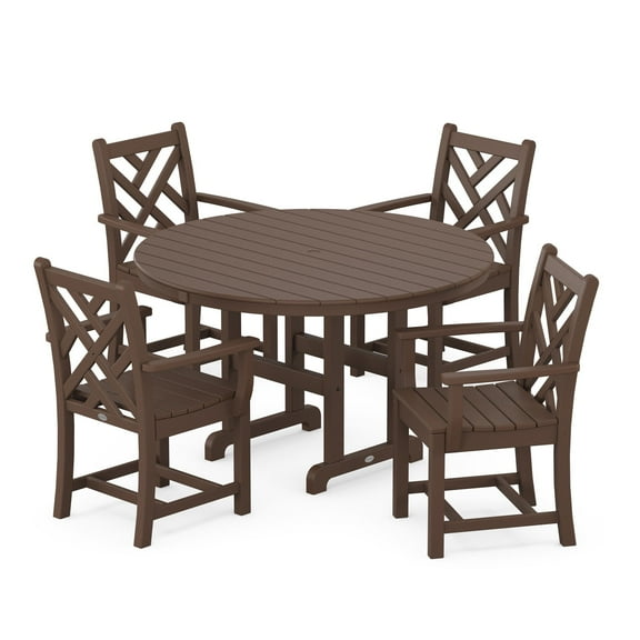 POLYWOOD Chippendale 5-Piece Round Arm Chair Dining Set - Mahagony