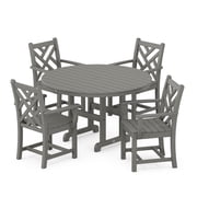 POLYWOOD Chippendale 5-Piece Round Arm Chair Dining Set - Slate Gray