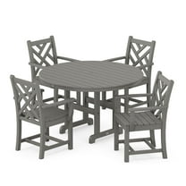 POLYWOOD Chippendale 5-Piece Round Arm Chair Dining Set - Slate Gray
