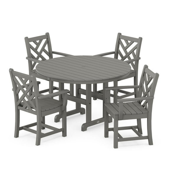 POLYWOOD Chippendale 5-Piece Round Arm Chair Dining Set - Slate Gray