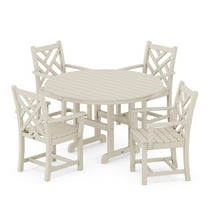 POLYWOOD Chippendale 5-Piece Round Arm Chair Dining Set in Sand