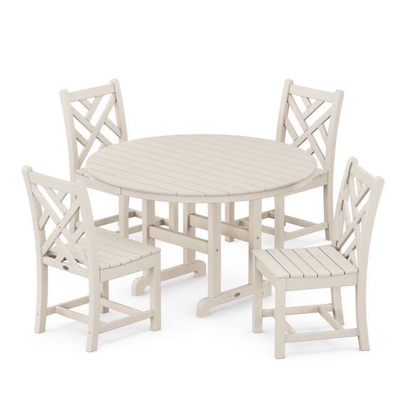POLYWOOD Chippendale 5-Piece Round Side Chair Dining Set in Sand