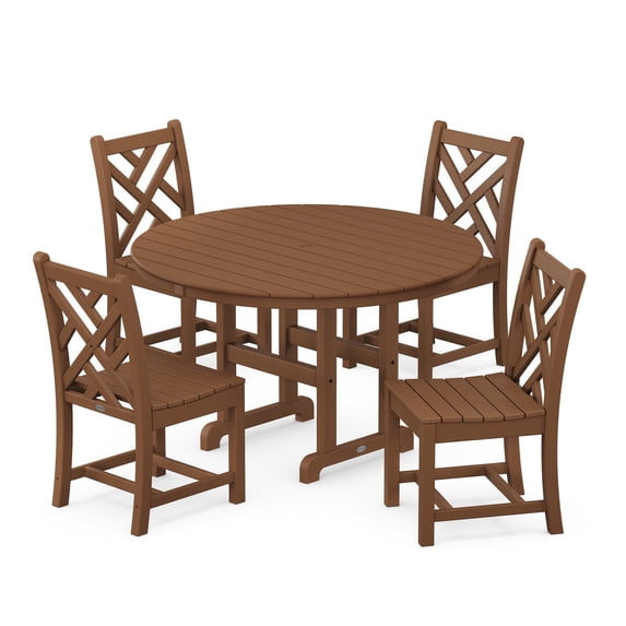 POLYWOOD Chippendale 5-Piece Round Side Chair Dining Set in Teak