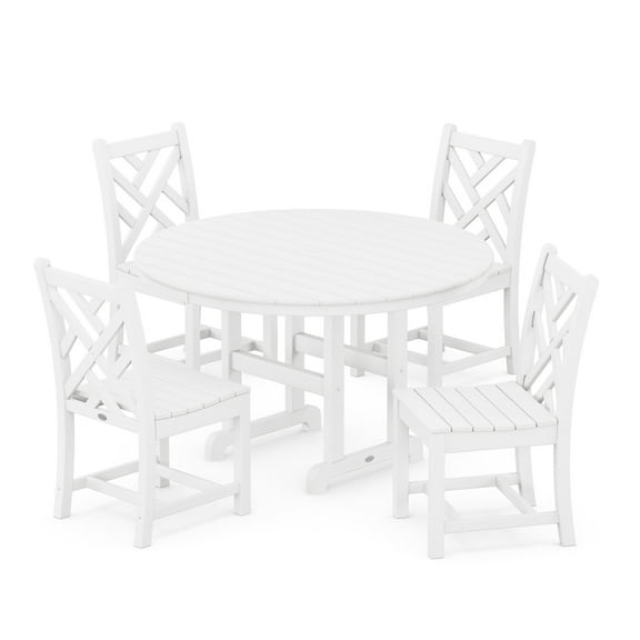 POLYWOOD Chippendale 5-Piece Round Side Chair Dining Set in White