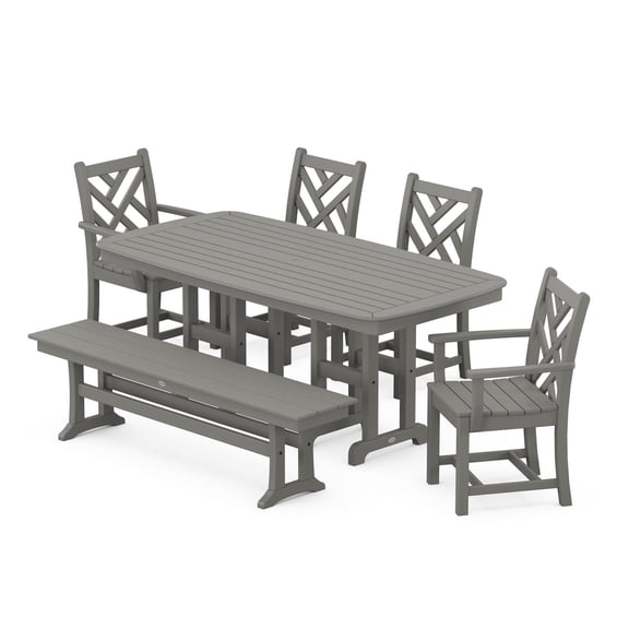 POLYWOOD Chippendale 6-Piece Dining Set with Bench in Slate Grey