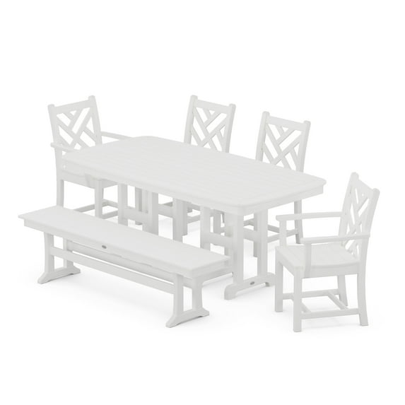 POLYWOOD Chippendale 6-Piece Dining Set with Bench in White