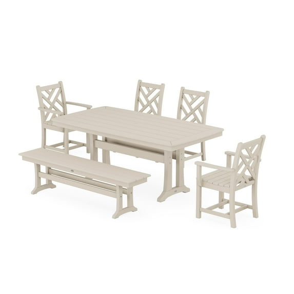 POLYWOOD Chippendale 6-Piece Dining Set with Trestle Legs in Sand