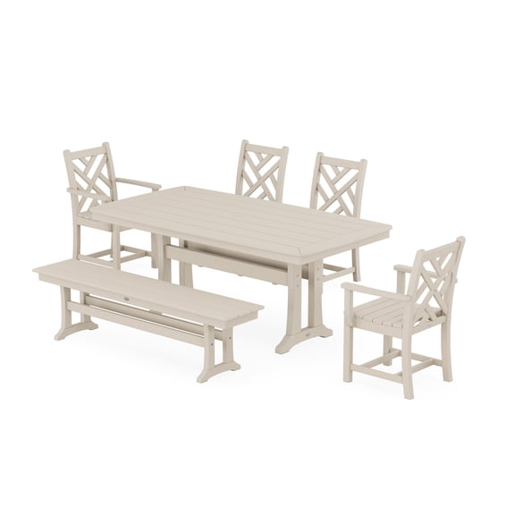 POLYWOOD Chippendale 6-Piece Dining Set with Trestle Legs in Sand