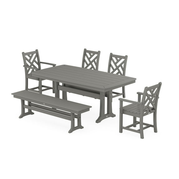 POLYWOOD Chippendale 6-Piece Dining Set with Trestle Legs in Slate Grey