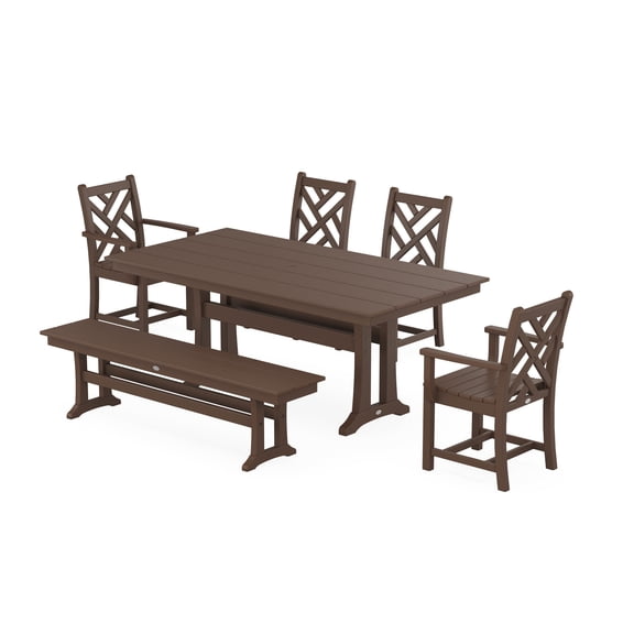 POLYWOOD Chippendale 6-Piece Farmhouse Dining Set With Trestle Legs in Mahogany