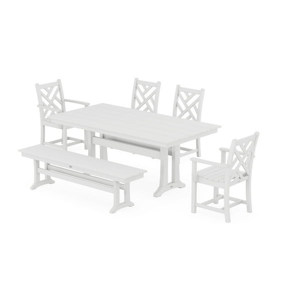 POLYWOOD Chippendale 6-Piece Farmhouse Dining Set With Trestle Legs in White