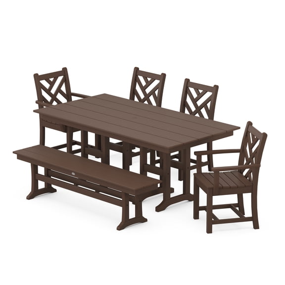 POLYWOOD Chippendale 6-Piece Farmhouse Dining Set in Mahogany