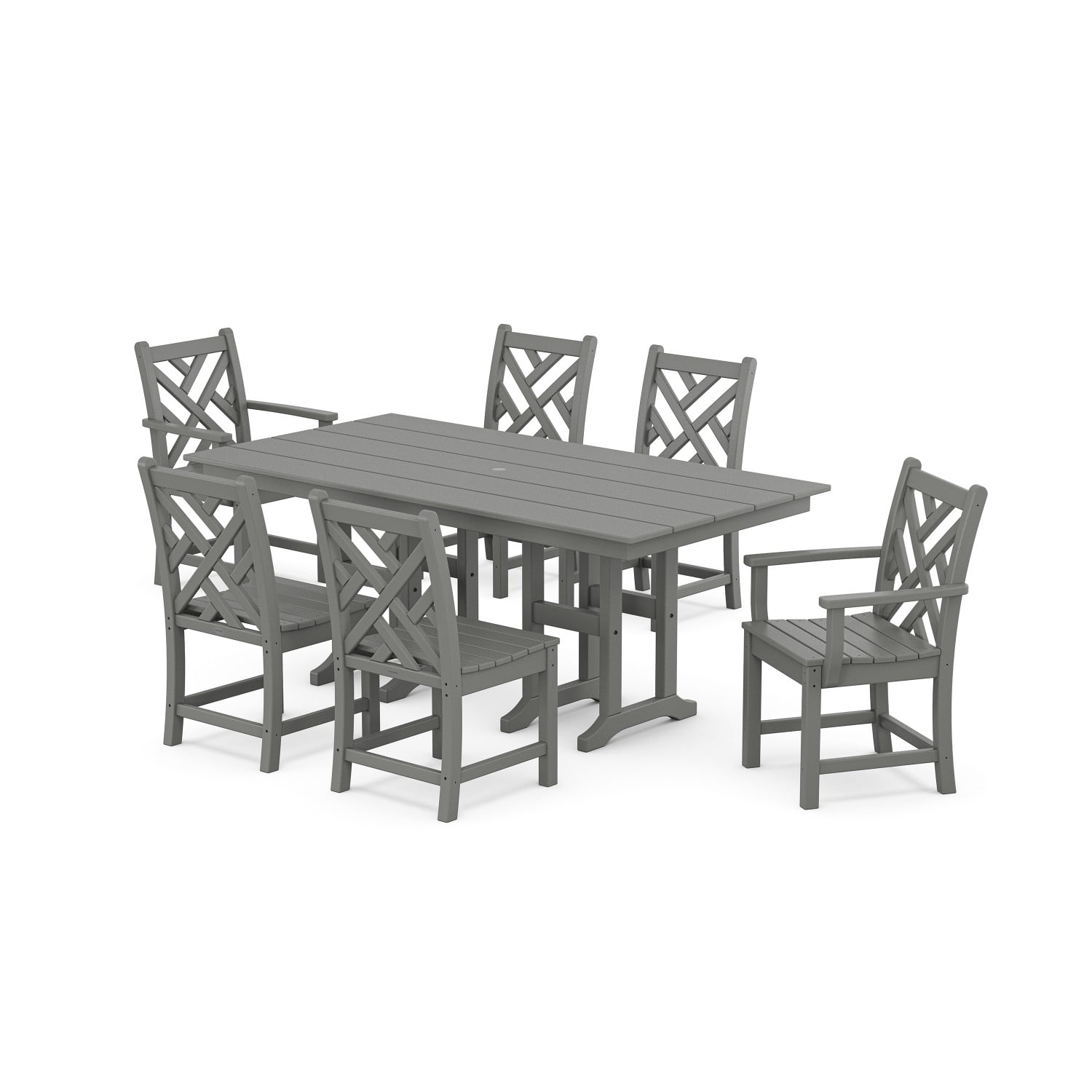 POLYWOOD Chippendale 7Piece Farmhouse Dining Set in Slate Grey