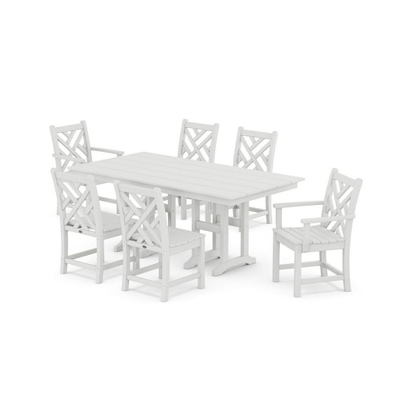 POLYWOOD Chippendale 7-Piece Farmhouse Dining Set in White