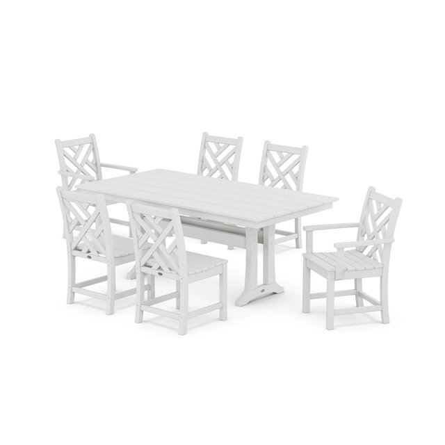 POLYWOOD Chippendale 7-Piece Farmhouse Trestle Dining Set in White ...