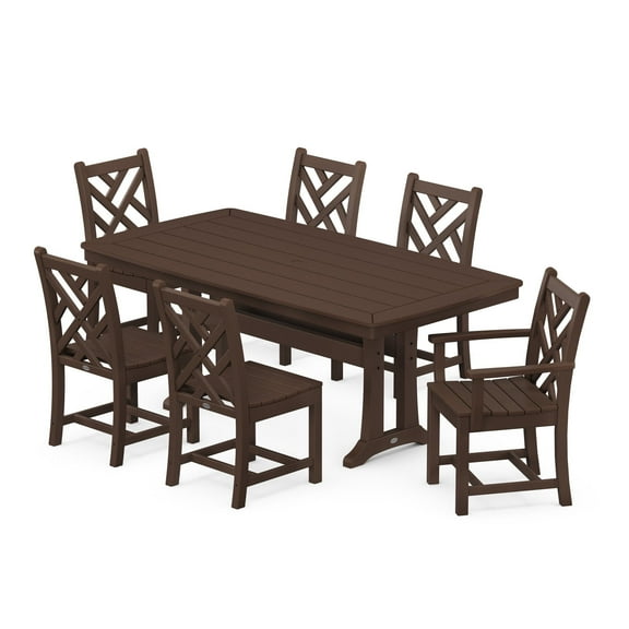 POLYWOOD Chippendale 7-Piece Nautical Trestle Dining Set in Mahogany