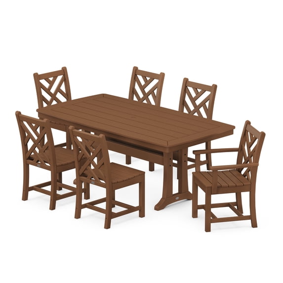 POLYWOOD Chippendale 7-Piece Nautical Trestle Dining Set in Teak