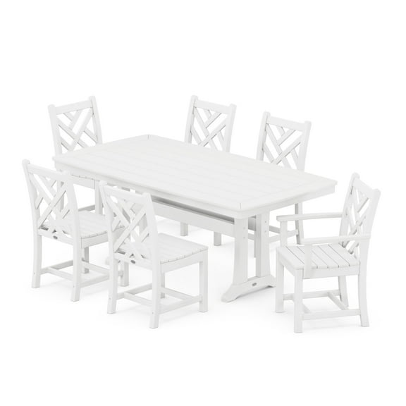 POLYWOOD Chippendale 7-Piece Nautical Trestle Dining Set in White