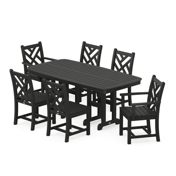 POLYWOOD Chippendale 7-Piece Plastic Patio Furniture Set, Black