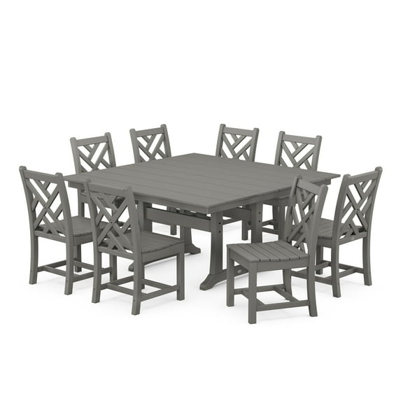 POLYWOOD Chippendale 9 Piece Farmhouse Classic Outdoor Dining Table Set, Gray