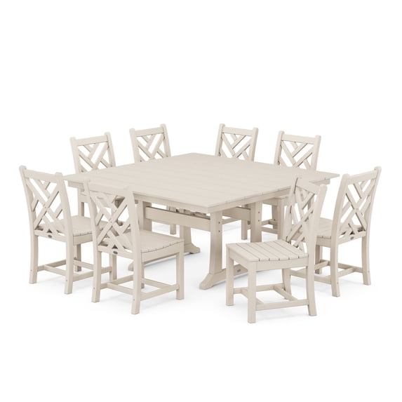POLYWOOD Chippendale 9-Piece Farmhouse Trestle Dining Set in Sand
