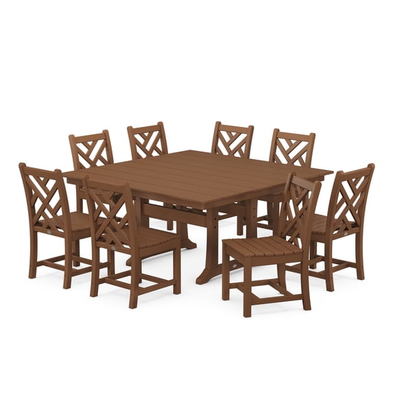 POLYWOOD Chippendale 9-Piece Farmhouse Trestle Dining Set in Teak