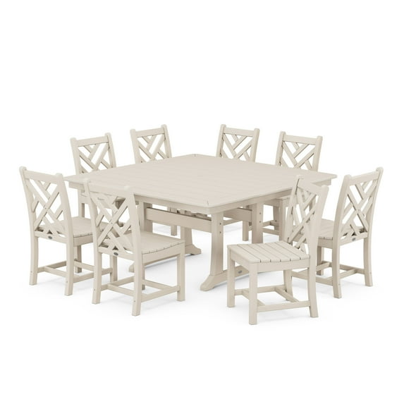 POLYWOOD Chippendale 9-Piece Nautical Trestle Dining Set in Sand
