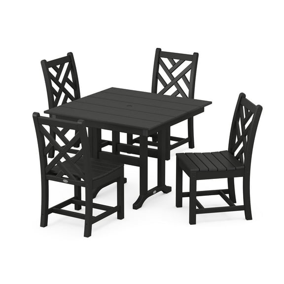 POLYWOOD Chippendale Side Chair 5-Piece Farmhouse Dining Set in Black