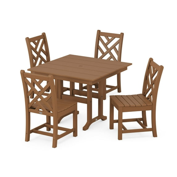 POLYWOOD Chippendale Side Chair 5-Piece Farmhouse Dining Set in Teak