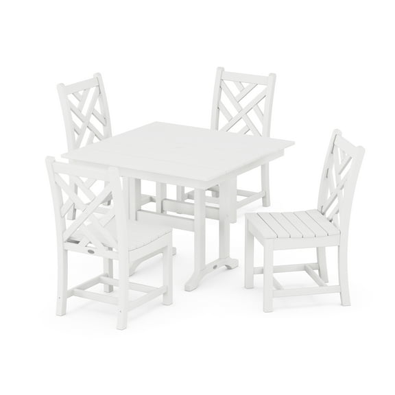 POLYWOOD Chippendale Side Chair 5-Piece Farmhouse Dining Set in White