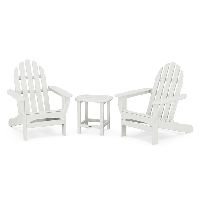 POLYWOOD Classic Adirondack 3-Piece Set with South Beach 18" Side Table in White