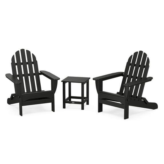 POLYWOOD Classic Folding Adirondack 3-Piece Set with Long Island 18" Side Table in Black