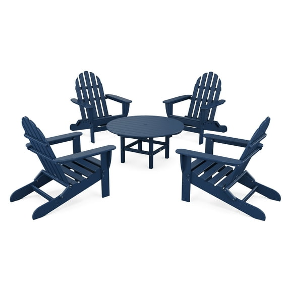 POLYWOOD Classic Folding Adirondack 5-Piece Conversation Group in Navy