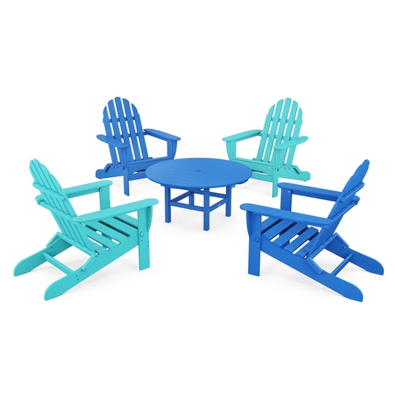 POLYWOOD Classic Folding Adirondack 5-Piece Conversation Group in Pacific Blue / Aruba