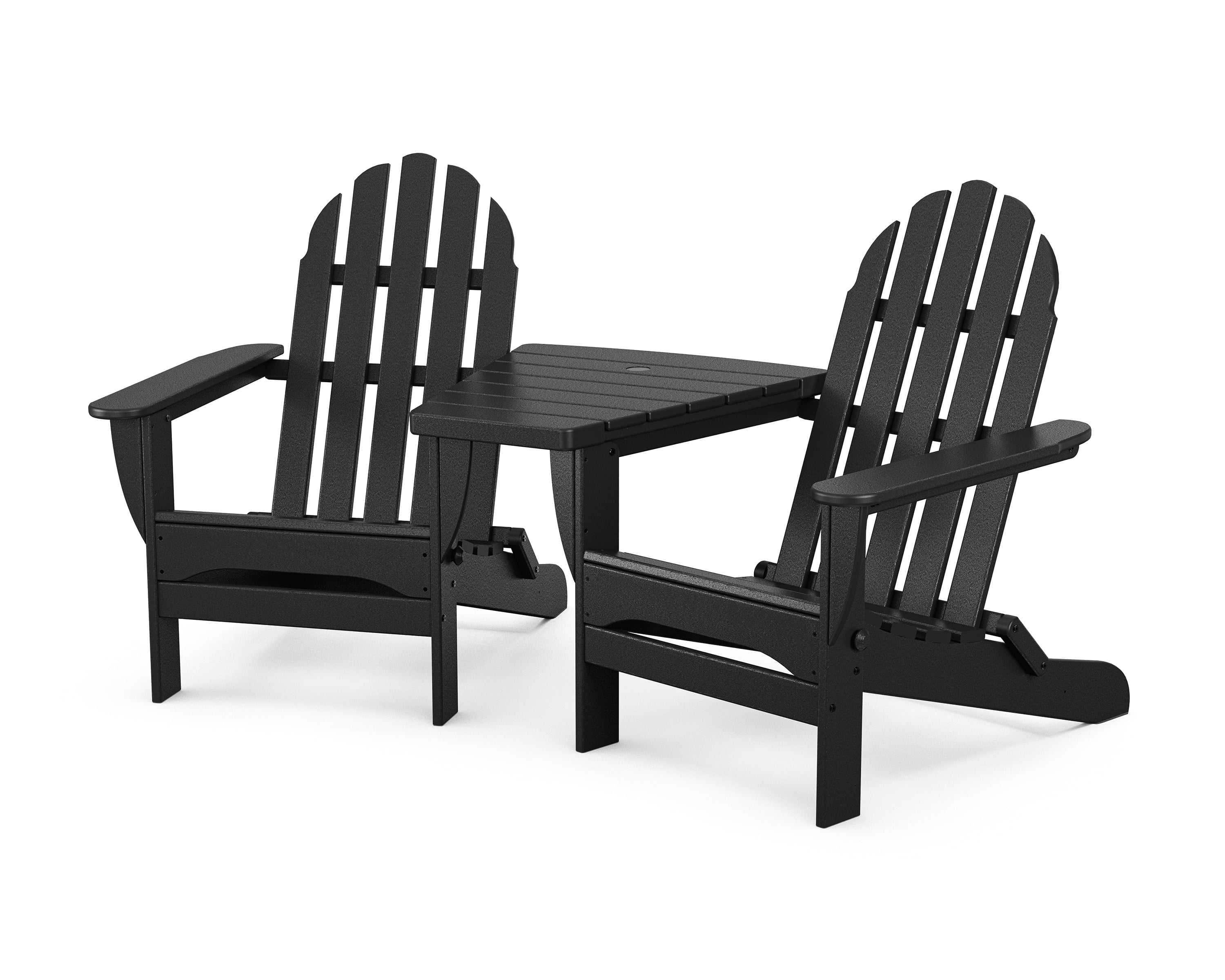 Black Polywood Classic Folding Adirondacks with Angled Connecting Table