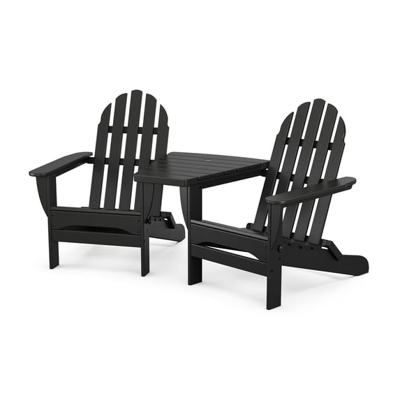POLYWOOD Classic Folding Adirondacks with Angled Connecting Table in Black