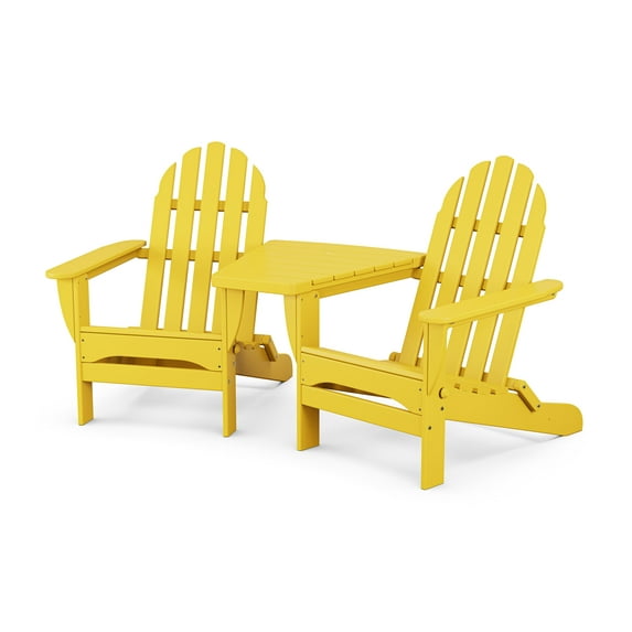 POLYWOOD Classic Folding Adirondacks with Angled Connecting Table in Lemon