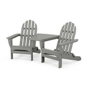 POLYWOOD Classic Folding Adirondacks with Angled Connecting Table in Slate Grey