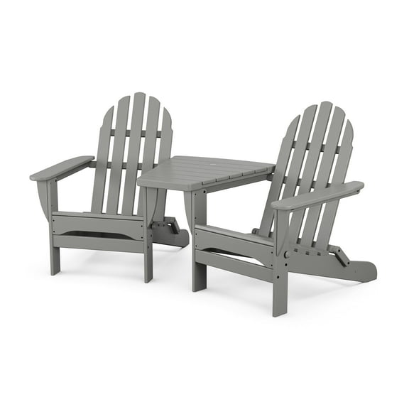 POLYWOOD Classic Folding Outdoor Adirondacks with Angled Connecting Table in Slate Grey