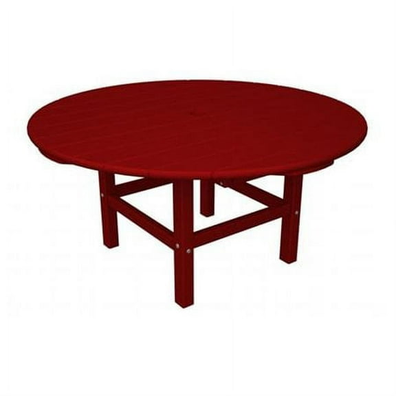 POLYWOOD Classic Patio Table 38" Round Plastic Sunset, Red
