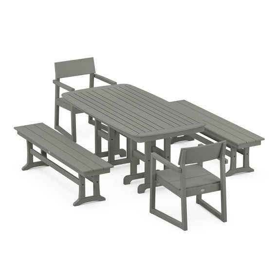 POLYWOOD EDGE 5-Piece Dining Set with Benches in Slate Grey
